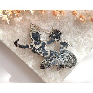 Mekkala, Goddess of Lightening Cutout Siam Sterling Silver Nielloware Brooch